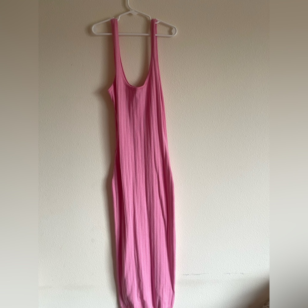 Pink Ribbed Midi Dress